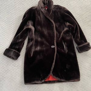 Saks Fifth Avenue faux fur chocolate brown winter coat.